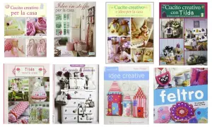 Copertine di libri sul cucito creativo con idee per la casa, bambole Tilda, borse e decorazioni in feltro.