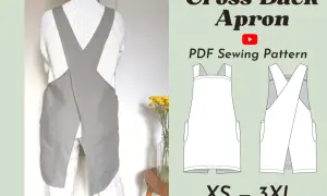 Cartamodello grembiule da cucina gratis, stile "cross back", disponibile in taglie da XS a 3XL. Perfetto per chi ama cucire!