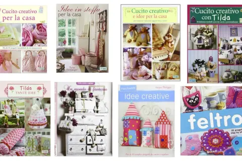 Copertine di libri sul cucito creativo con idee per la casa, bambole Tilda, borse e decorazioni in feltro.