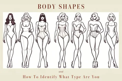 Illustrazione di sette silhouette femminili con diverse forme del corpo, utili per capire le misure abito donna e identificare il proprio tipo.