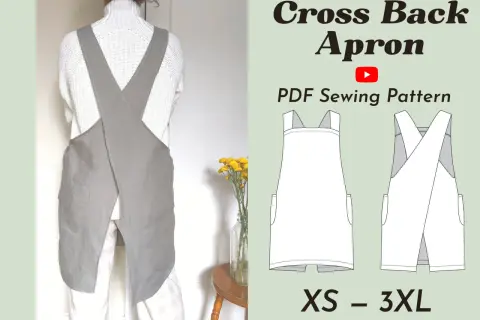 Cartamodello grembiule da cucina gratis, stile "cross back", disponibile in taglie da XS a 3XL. Perfetto per chi ama cucire!