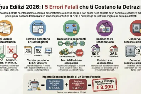 Errori comuni sui bonus edilizi: non usare bonifico ordinario, rispettare i termini ENEA e la tracciabilità dei pagamenti per il bonifico ristrutturazione edilizia.