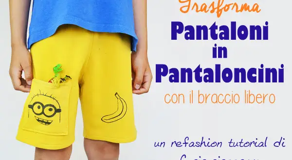 Cartamodello shorts gratis per trasformare pantaloni in pantaloncini. Tutorial refashion di Cucicucicoo.com.