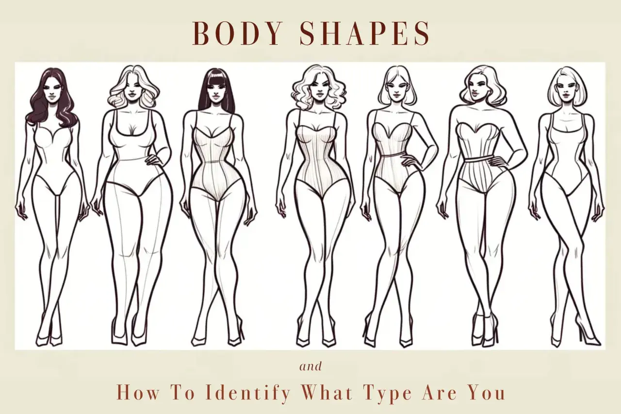 Illustrazione di sette silhouette femminili con diverse forme del corpo, utili per capire le misure abito donna e identificare il proprio tipo.
