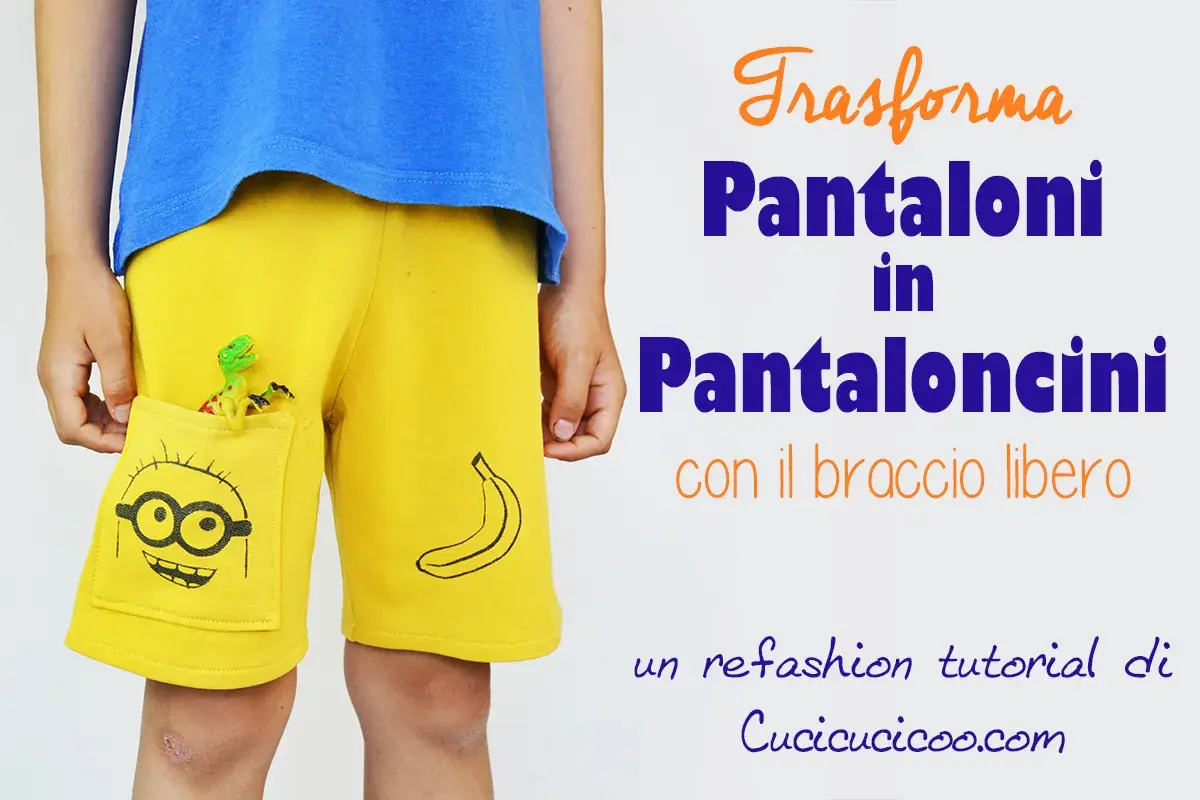 Cartamodello shorts gratis per trasformare pantaloni in pantaloncini. Tutorial refashion di Cucicucicoo.com.