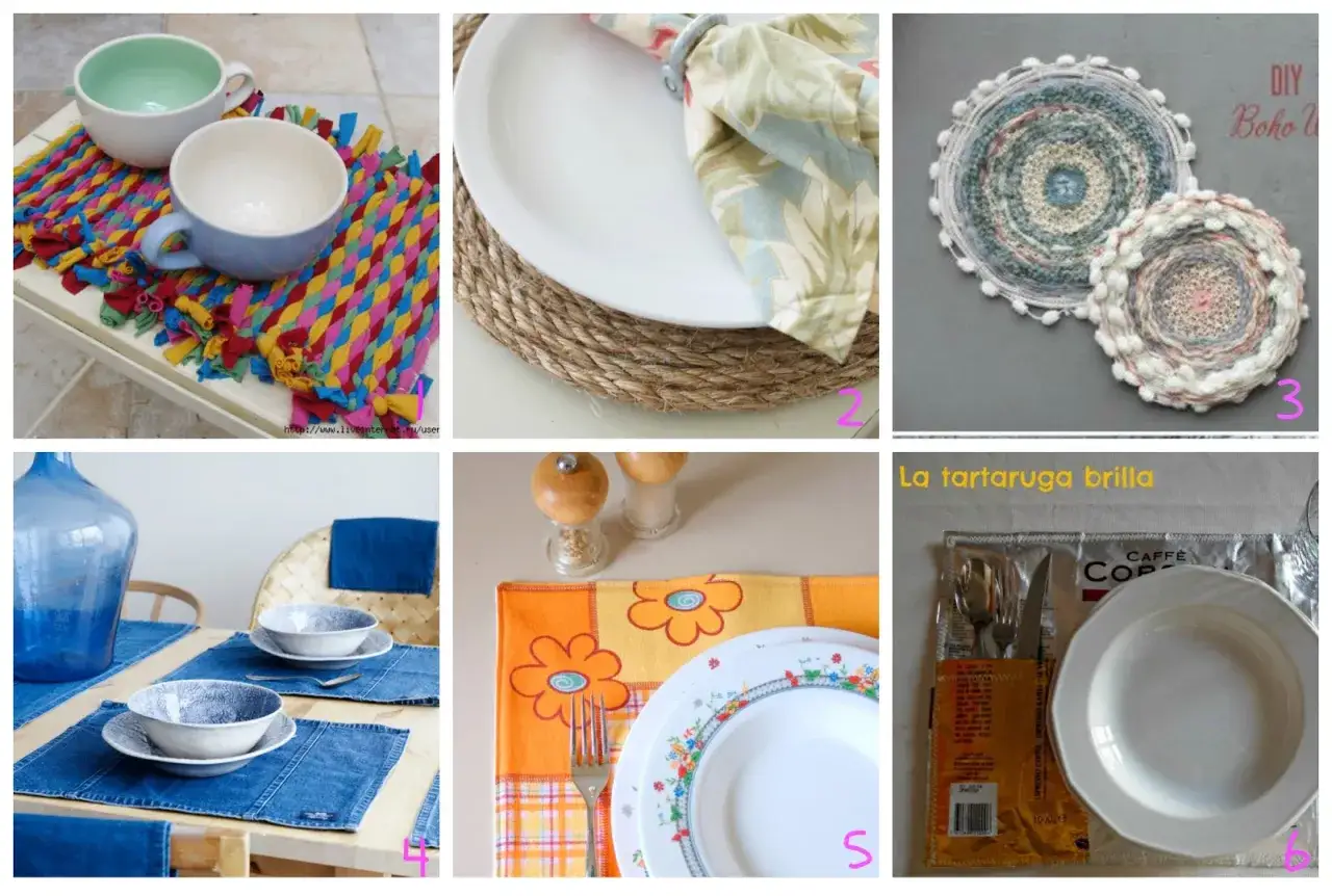 Tovagliette colazione fai da te: colorate in tessuto, intrecciate in corda, in denim, con fiori o riciclate.