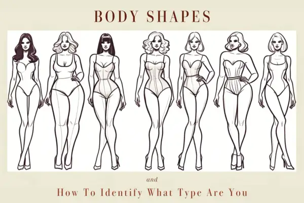 Illustrazione di sette silhouette femminili con diverse forme del corpo, utili per capire le misure abito donna e identificare il proprio tipo.