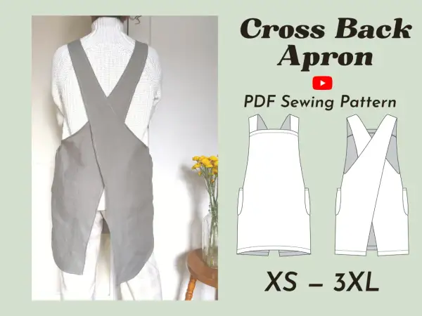 Cartamodello grembiule da cucina gratis, stile "cross back", disponibile in taglie da XS a 3XL. Perfetto per chi ama cucire!